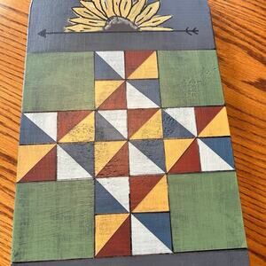 HANDMADE FOLK ART PAINTING, green and gray multicolor